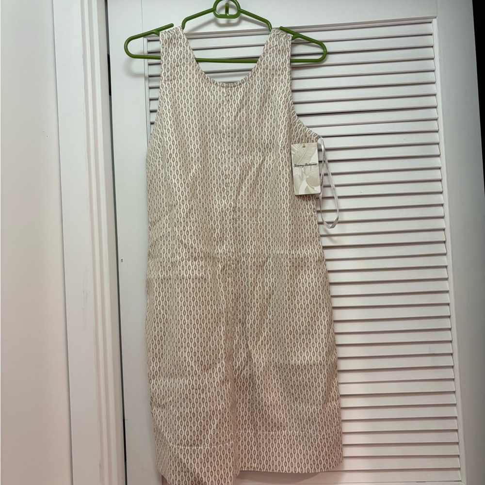 Tommy Bahama Cream and Tan Sleeveless Sheath Dress